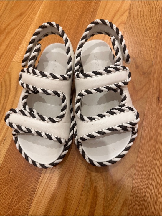 Bottega Veneta Shoes - Bottega Veneta White Sandals with Black Rope Trim